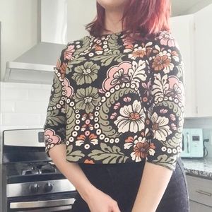 H&M 1960s Paisley 3/4 Crop Top Sz M